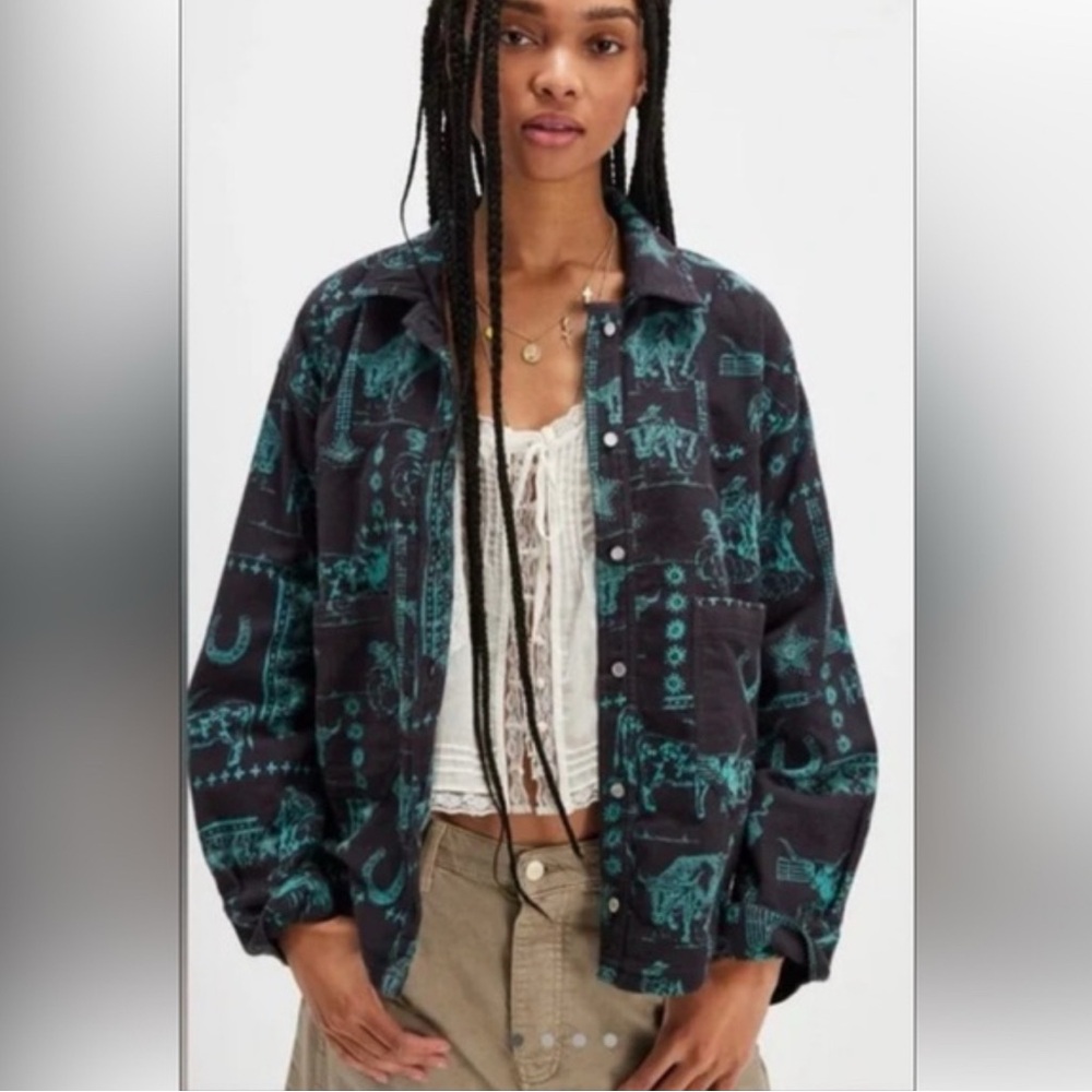 Free People We the Free Calico Flannel Oversized Small NWT